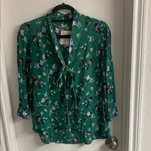 Anthropologie Green Sailor Collar Tie Front Blouse
